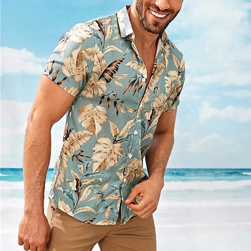 

Homens Camisa Social Camisa havaiana Floral Estampas Abstratas Folhas Aberto para a Lateral Preto Branco Azul Azul Escuro Rua Casual Manga Curta Botão para baixo Imprimir Roupa Tropical Esportes