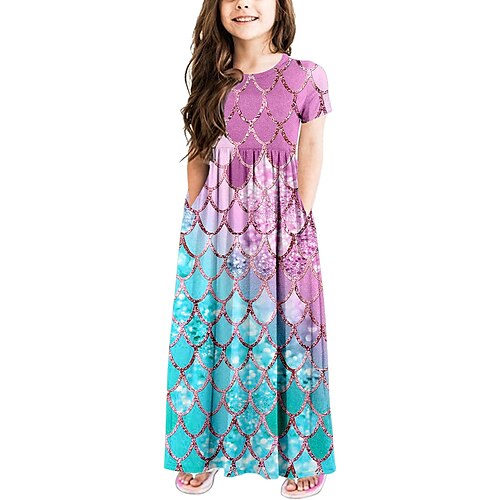 

Bambino Da ragazza Vestito Floreale Gradiente Abito linea A Maxi Vestito Esterno Girocollo Manica corta Informale Vestito 4-12 anni Primavera Rosa Verde