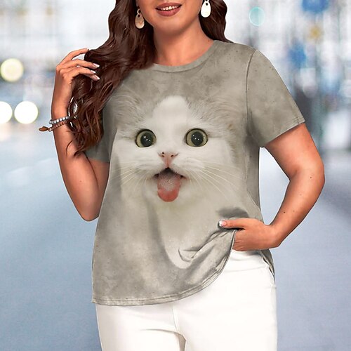 

Per donna maglietta Marrone Animali Gatto Stampa Manica corta Giornaliero Fine settimana Essenziale Rotonda Standard Gatto 3D Pittura Plus Size L