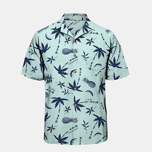 

Hombre Camisa camisa hawaiana Piña Árbol de coco Estampados Collar Cubano Verde Trébol Casual Festivos Manga Corta Abotonar Estampado Ropa Tropical Moda Ropa de calle Hawaiano