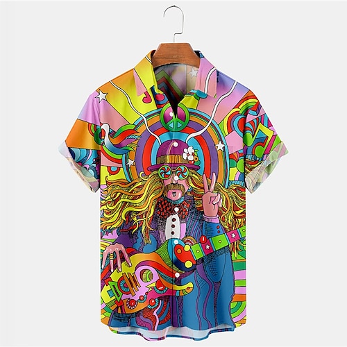 

Hombre Camisa camisa hawaiana Estampados Piedra Cuello Vuelto Arco Iris Calle Casual Mangas cortas Abotonar Estampado Ropa Tropical Deportes Ropa de calle Design