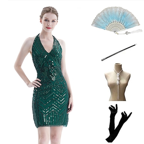 

Der große Gatsby Der große Gatsby Partykostüm Damen Pailletten Kostüm Jahrgang Cosplay Party Abend Festival Über dem Knie Kleid Maskerade