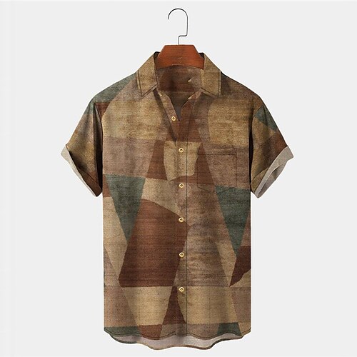 

Men's Shirt Summer Hawaiian Shirt Color Block Graphic Prints Vintage Geometry Turndown Brown Outdoor Street Short Sleeves Button-Down Print Clothing Apparel Tropical Fashion Hawaiian Designer