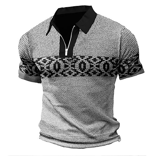 

Herre POLO Trøje Golftrøje Zip Polo Grafiske tryk Geometri Aftæpning Blå Grøn Grå udendørs Gade Kort Ærme Lynlås Trykt mønster Tøj Mode Designer Afslappet Åndbart