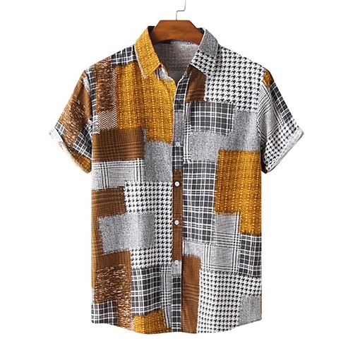 

Herren Hemd Farbblock Grafik-Drucke Geometrie Umlegekragen Gelb Outdoor Strasse Kurze Ärmel Button-Down Bedruckt Bekleidung Sport Modisch Strassenmode Designer