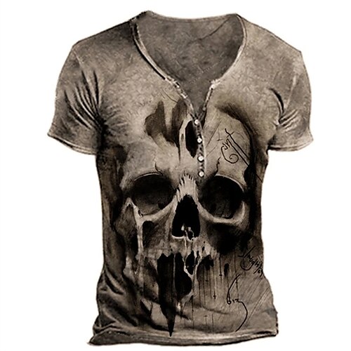 

Per uomo Camicia Henley Magliette Pop art Teschi Henley Abbigliamento Stampa 3D Esterno Informale Manica corta Bottone giù Stampa Di tendenza Originale Comodo