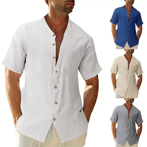 

Per uomo camicia di lino Bianco Blu Cachi Manica corta Liscio Colletto Estate Informale Giornaliero Abbigliamento Tasca frontale