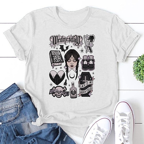 

onsdag Addams Addams familie onsdag T-shirt Anime Klassisk Gadestil T恤衫 Til Herre Dame Unisex Voksne Varmstempling 100% Polyester Afslappet / Hverdag