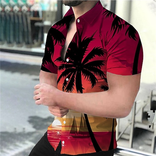 

Herren Hemd Hawaiihemd Sommerhemd Kokosnussbaum Grafik-Drucke Sonnenuntergang Umlegekragen Gelb Rote Blau Himmelblau Purpur Strasse Casual Kurze Ärmel Button-Down Bedruckt Bekleidung Sport Modisch