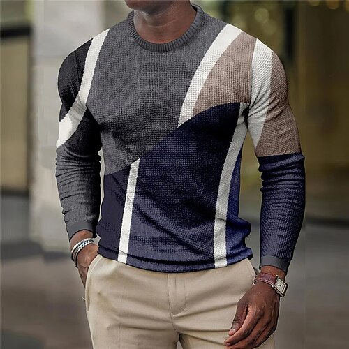 

Per uomo Magliette Maglietta Waffle Pop art Color Block Girocollo Abbigliamento Stampa 3D Esterno Informale Manica lunga Stampa Di tendenza Originale Comodo