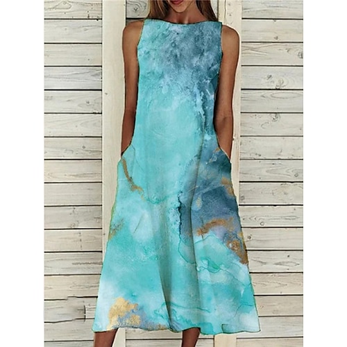 

Dame Afslappet påklædning Tank Top Kjole Print kjole Blomstret Lomme Trykt mønster Rund hals Midikjole Aktiv Mode udendørs Ferie Uden ærmer Løstsiddende Lysegul Kongeblå Blå Forår Sommer S M L XL XXL