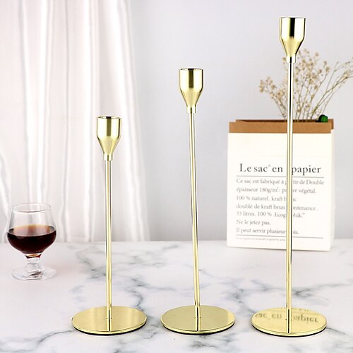 

3 pçs/set castiçais simples de vidro de vinho castiçal de mesa de ferro dourado decoração de casa para jantar romântico à luz de velas ornamentos candelabro