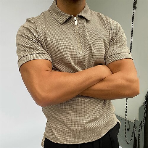 

Per uomo Polo con zip Esterno Informale Collo ripiegabile Chiusura lampo quarto Manica corta Di tendenza Streetwear Liscio Chiusura lampo quarto Estate Standard Nero Cachi Polo con zip