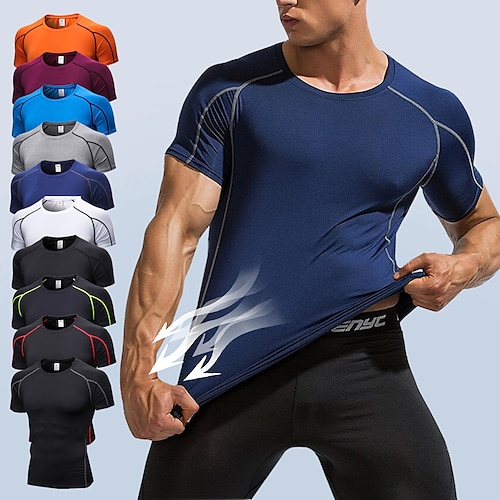 

Arsuxeo Men's Compression Shirt Running Shirt Short Sleeve Tee Tshirt Breathable Quick Dry Lightweight Fitness Gym Workout Running Sportswear Activewear Black White Dark Navy