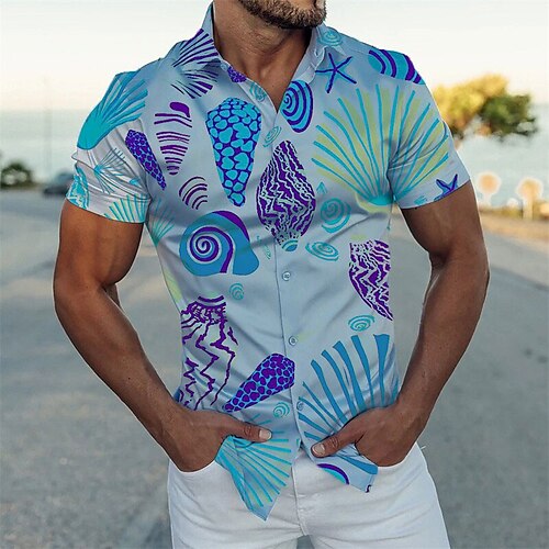 

Homme Chemise Imprimés Photos Conque Col rabattu Bleu Extérieur Plein Air Manches courtes Bouton bas Imprimer Vêtement Tenue Sportif Mode Vêtement de rue Design