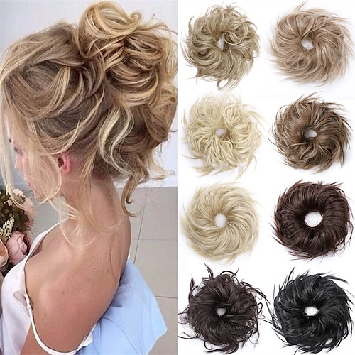 

hårbolle-hårstykke knasende oppsatt hårstykker fluffy scrunchies smultring-hårstykke syntetiske chignoner med elastisk gummibånd blekemiddel blond 1 stk.