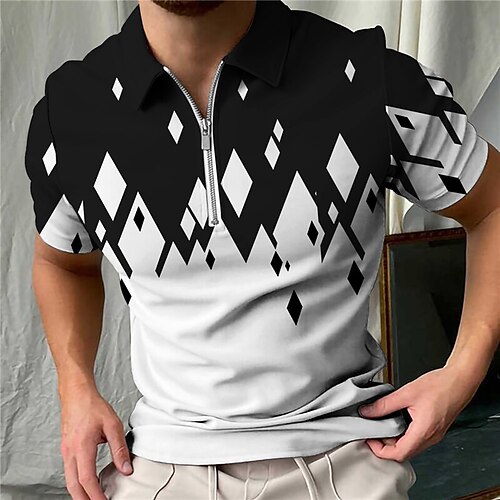 

Per uomo POLO Camicia da golf Golf Polo con zip Stampe astratte Geometria Rombi Collo ripiegabile Nero Bianco Giallo Blu Reale Grigio chiaro Esterno Strada Maniche corte Cerniera Stampa Abbigliamento