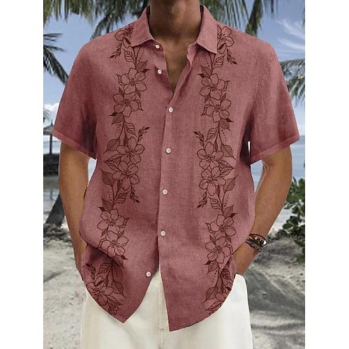 

Homme Chemise Floral Imprimés Photos Col rabattu Fuchsia Plein Air Casual Manches courtes Bouton bas Imprimer Vêtement Tenue Sportif Mode Vêtement de rue Design