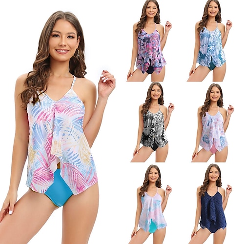 

Mujer Bañadores Tankini 2 piezas Normal Traje de baño 2 Piezas Estampado Flores Negro Rosa Rojo Azul Marino Azul Piscina Camiseta sin mangas Trajes de baño Deportes Verano