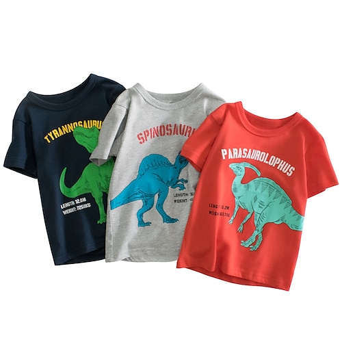 

Børn Drenge T-shirt T-shirt Bogstaver Dinosaurus Kortærmet Crewneck Børne Top Afslappet Mode Daglig Sommer Rød 2-8 år