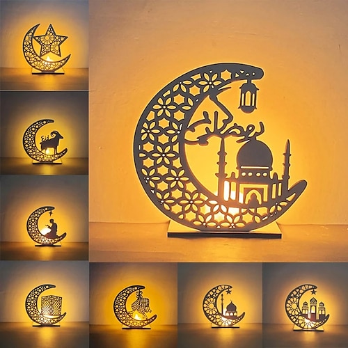 

Ramadan Decoration Night Light Eid Mubarak Moon Star Wooden Ornaments For Home Islam Muslim Decor Ramadan Festival Party Gift 2023