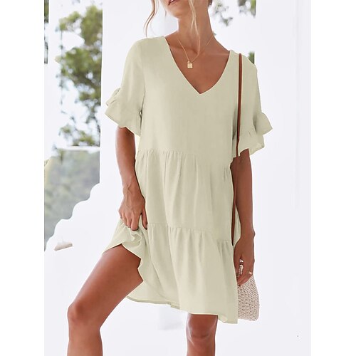 

Per donna Vestito casual vestito a flori Abito estivo Floreale Con balze Tasche A V Mini abito Attivo Di tendenza Esterno Giornaliero Manica corta Morbido Verde chiaro Rosa Albicocca Primavera Estate