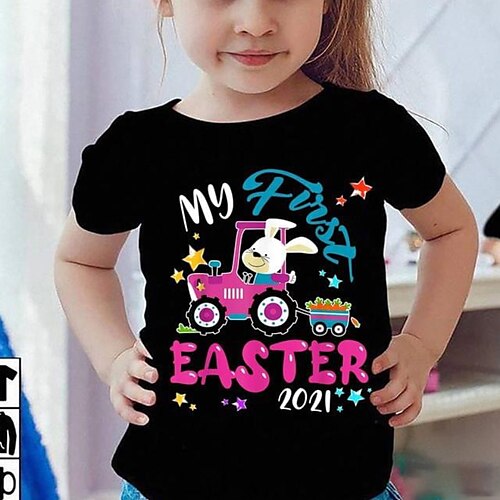 

børn piger t-shirt tegneserie påske afslappet kortærmet aktiv 3-7 år forårssort