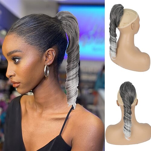 Silver Grey Ponytail Extension for Black Women Synthetic Salt