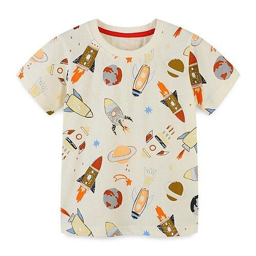 

Barn Gutt T skjorte T-skjorte Tegneserie Kortermet Crewneck Barn Topp utendørs Mote Daglig Sommer Lys beige 3-8 år