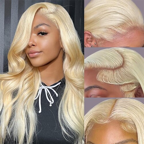 

blonde blonder frontparykker menneskehår 13x4 blonder frontparykker menneskehår 150% tetthet body wave 613 hd blonder frontalparykk ferdigplukket blekede knuter med babyhår for svarte kvinner 18tommer