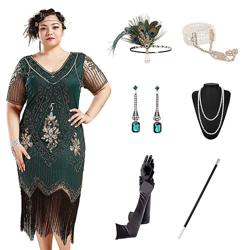 

Der große Gatsby Brüllen 20s 1920s Cocktailkleid Vintage-Kleid Flapper Kleid Cocktailkleid Zubehörset Damen Pailletten Quaste Kostüm Jahrgang Cosplay Party / Abend Abiball Kleid Maskerade