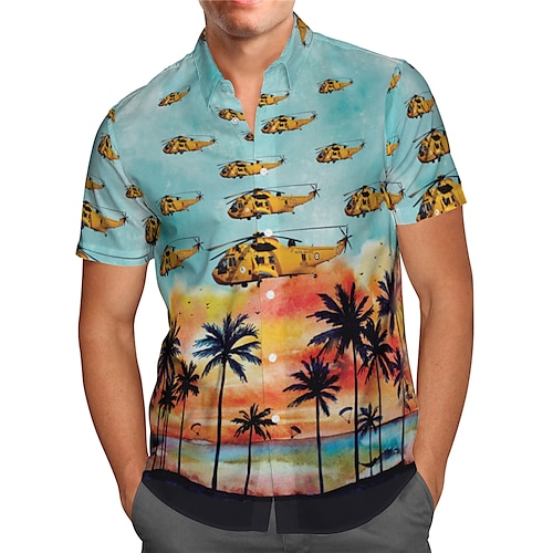 

Homme Chemise Chemise hawaïenne Cocotier Imprimés Photos Avion Col rabattu Bleu Plein Air Casual Manches courtes Bouton bas Imprimer Vêtement Tenue Tropique Mode Hawaïen Design