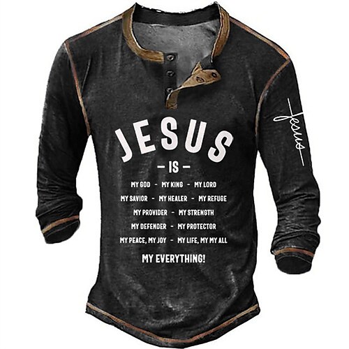 

Herre Henley-skjorte T-Shirts Grafisk Bogstaver Henley Tøj 3D-udskrivning udendørs Afslappet Langærmet Knap ned Trykt mønster Mode Designer Bekvem