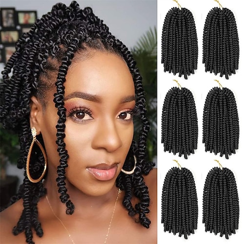 

spring twist hair 6 paquetes 8 pulgadas esponjoso spring twist crochet hair passion twist crochet hair extensiones de cabello trenzado sintético 15 hebras 55 g / paquete