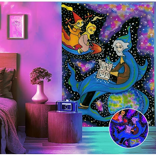 

Blacklight grande tapisserie uv réactif conte de fées dortoir salon art décoration tissu suspendu