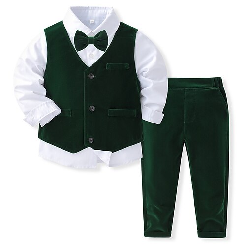 

3 pezzi Bambino (1-4 anni) Da ragazzo Camicia e pantaloni Vestito Tinta unica Manica lunga Impostare Esterno Essenziale Autunno Primavera 3-7 anni Verde