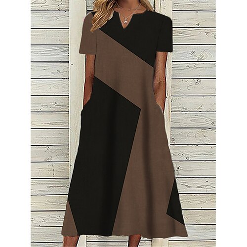 

Per donna Vestito casual Abito stampato Fantasia geometrica Color Block Tasche Stampa A V Vestito longuette Attivo Di tendenza Esterno Da mare Manica corta Standard Cachi Primavera Estate S M L XL XXL