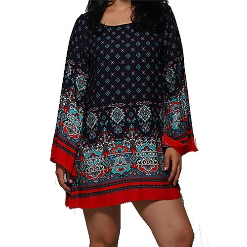

kvinners fritidsgenser kjole boho genser kjole print genser kjole blomsterprint rund hals mini genser kjole aktiv mote utendørs daglig langermet løs passform rød blå vår sommer s m l xl xxl