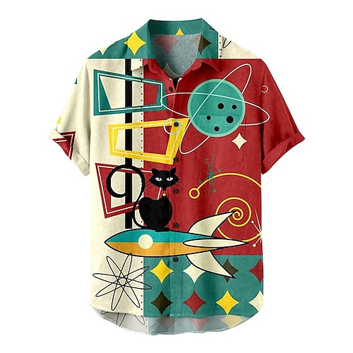 

Homme Chemise Chemise hawaïenne Chat Imprimés Photos Col rabattu Noir Rouge Vert foncé Extérieur Plein Air Manches courtes Bouton bas Imprimer Vêtement Tenue Tropique Mode Hawaïen Design