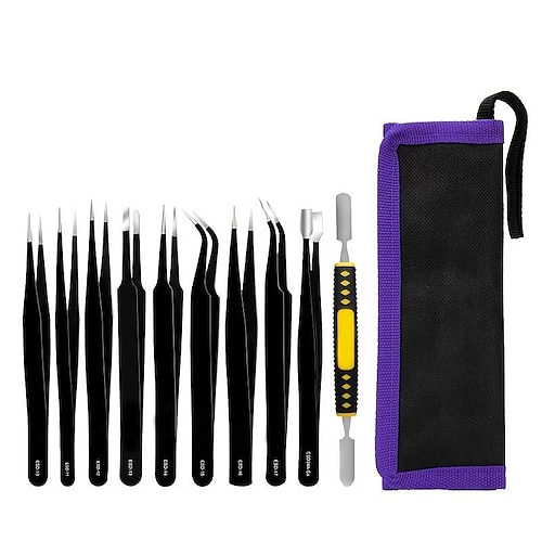 

10pcs Stainless Steel Tweezers Set, Pointed Elbow Flat Head Flat Tweezers Spudger Tool Set