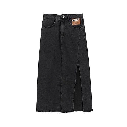 

Femme Trapèze Jupe longue Jupe mi-longue en jean Midi Jean Noir Bleu Jupes Poche Pointes fourchues Longue Plein Air du quotidien S M L