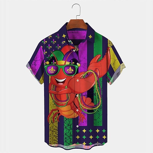 

Homens Camisa Social Camisa havaiana Listrado Camarão Carnaval Aberto para a Lateral Roxo Ao ar livre Rua Manga Curta Botão para baixo Imprimir Roupa Tropical Moda Havaiana Designer