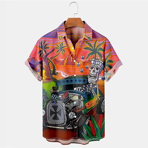 

Men's Shirt Summer Hawaiian Shirt Coconut Tree Graphic Prints Turndown Orange Street Casual Short Sleeves Button-Down Print Clothing Apparel Tropical Sports Streetwear Designer