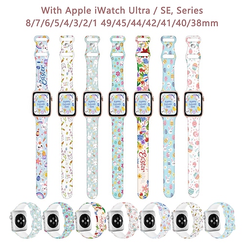 

Estampado Floral Compatível com Pulseira Apple Watch 38mm 40mm 41mm 42mm 44mm 45mm 49mm Impermeável Elástico Áspero Silicone pulseira de substituição para Série iwatch Ultra 8 7 6 5 4 3 2 1 SE