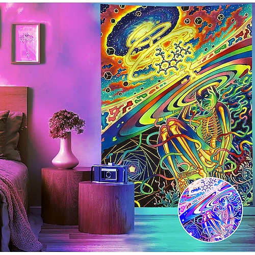 

Schwarzlicht-Wandteppich, groß, UV-reaktiv, trippig, psychedelisch, Schlafsaal, Wohnzimmer, Kunstdekoration, hängendes Tuch