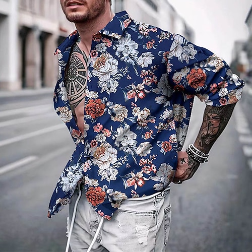 

Herre Skjorte Button Up skjorte Sommer skjorte Casual skjorte Hvid Rød Blå Langærmet Grafiske tryk Blomst / Planter Aftæpning udendørs I-byen-tøj Trykt mønster Tøj Gade Stilfuld Afslappet