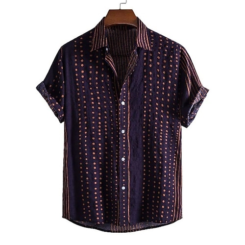 

Men's Shirt Graphic Prints Geometry Turndown Navy Blue Outdoor Street Short Sleeves Button-Down Print Clothing Apparel Sports Fashion Streetwear Designer