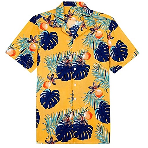 

Herren Hemd Hawaiihemd Sommerhemd Grafik-Drucke Blätter Umlegekragen Gelb Casual Festtage Kurzarm Button-Down Bedruckt Bekleidung Tropisch Modisch Hawaiianisch Weich