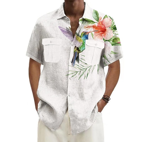 

Homens Camisa Social Camisa havaiana Floral Pássaro Estampas Abstratas Aberto para a Lateral Vermelho Azul Roxo Ao ar livre Rua Manga Curta Botão para baixo Imprimir Roupa Tropical Moda Havaiana