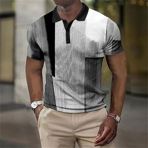 

Hombre POLO Camiseta de golf polo gofrado Estampados Geometría Cuello Vuelto Gris Exterior Calle Mangas cortas Abotonar Estampado Ropa Moda Design Casual Suave